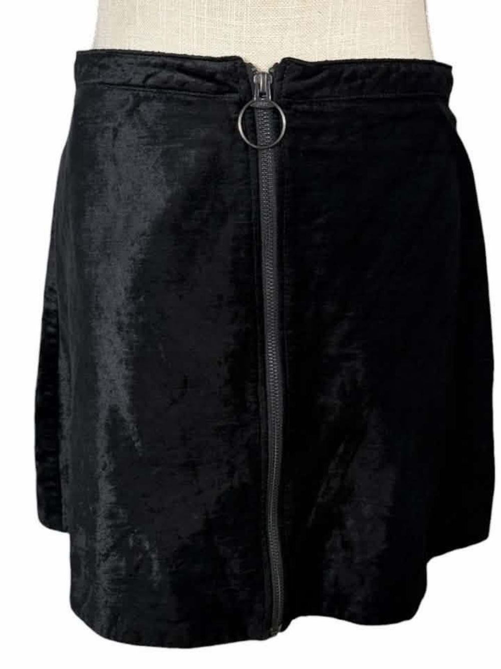 Free People Black Funky Town Crushed Velvet Zipper Front Mini Skirt